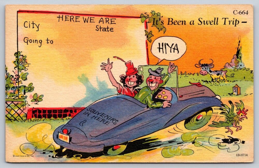 Vintage Comic Linen Postcard It's Been a Swell Trip Ray Walter's Curt Teich